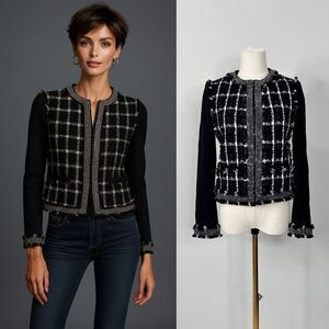 Tory Burch Marisol Holiday Stitch Bouclé Tweed Jacket Size 0 Old Money Preppy